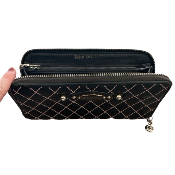 Juicy Couture Brown Leather Wallet Pink Stitching Y2K - Picture 7 of 12